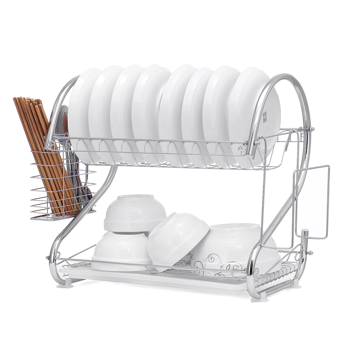 2-Tier Dish Drying Rack with Utensil and Cup Holders, Dish Drainer for Kitchen Counter