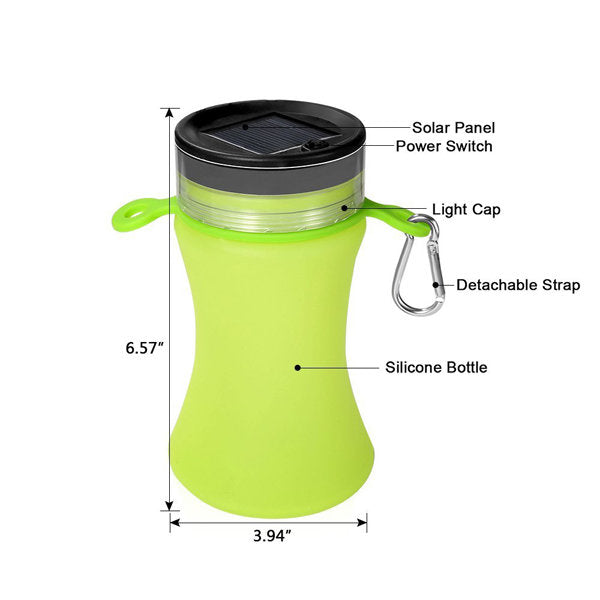 550ml Collapsible Silicone Waterproof Sport Water Bottle with Solar LED Camping Lantern and Solar Charger