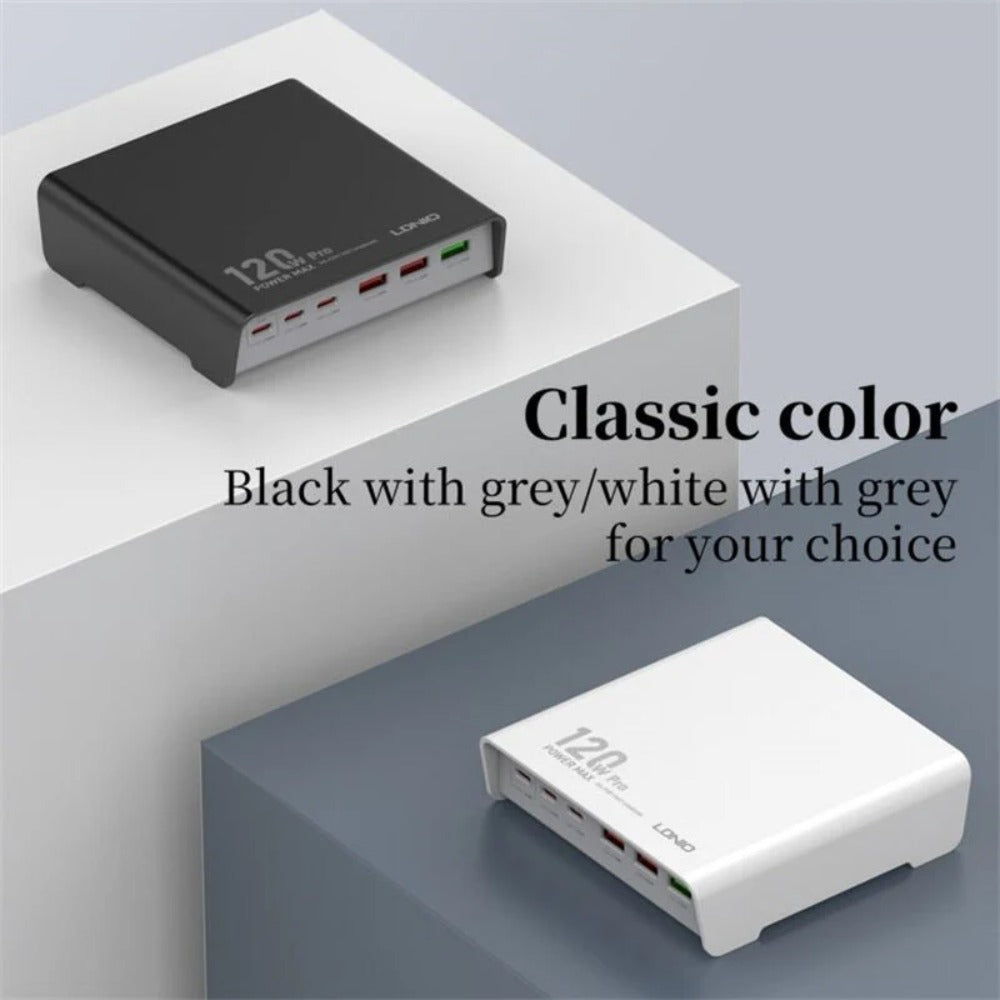 120W 6-Port USB-Ladegerät: 3 USB-A &amp; 3 USB-C Schnellladestation für iPhone, Huawei, Samsung, Xiaomi