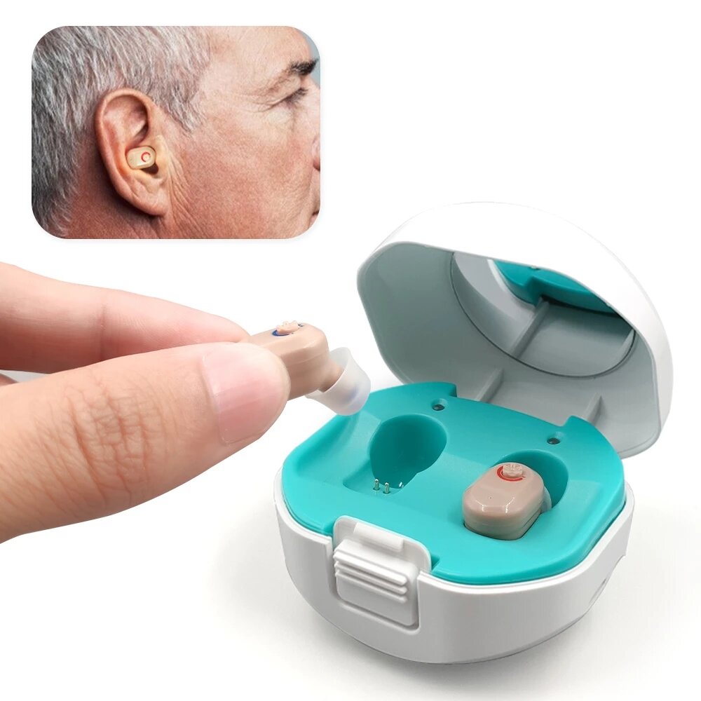 Rechargeable Lightweight Digital Hearing Aids with Charging Case - Invisible Hearing Amplifier for Elderly