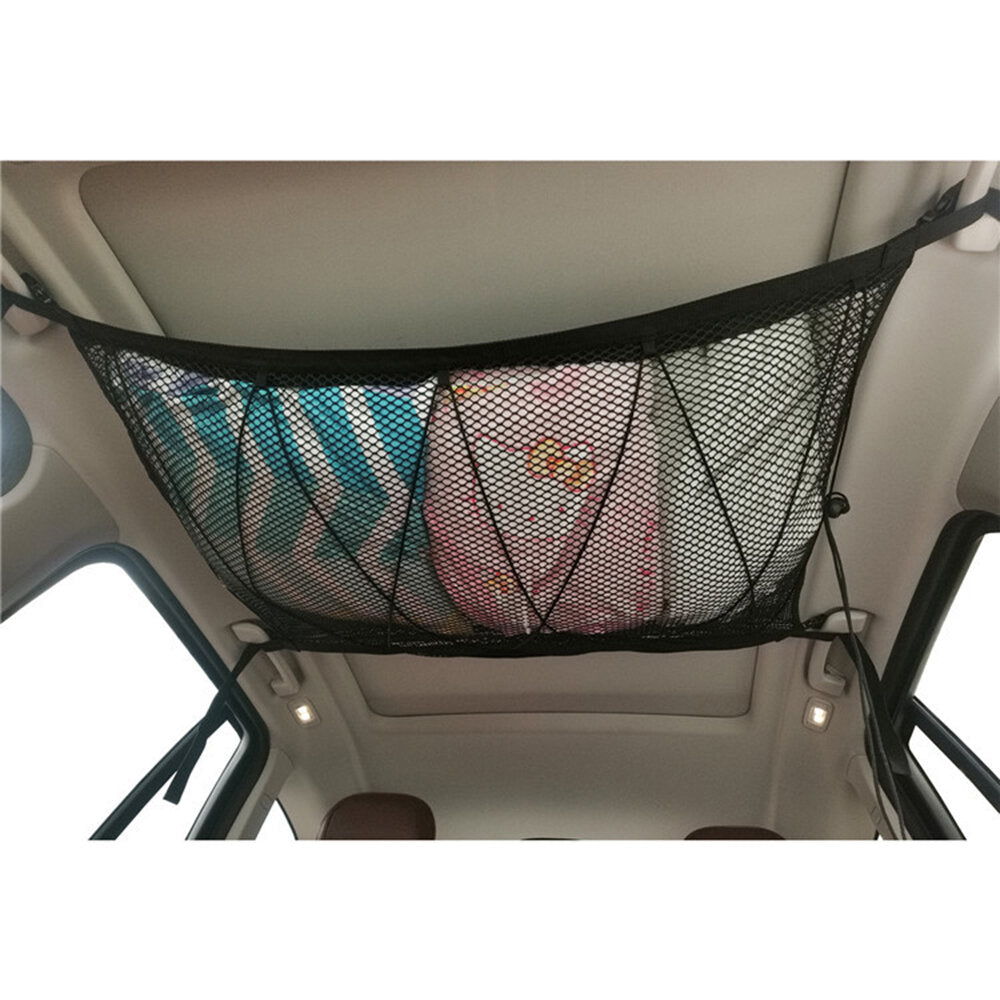 Universal Car Ceiling Storage Net Pocket with Zipper - Interior Roof Cargo Bag for Trunk Storage