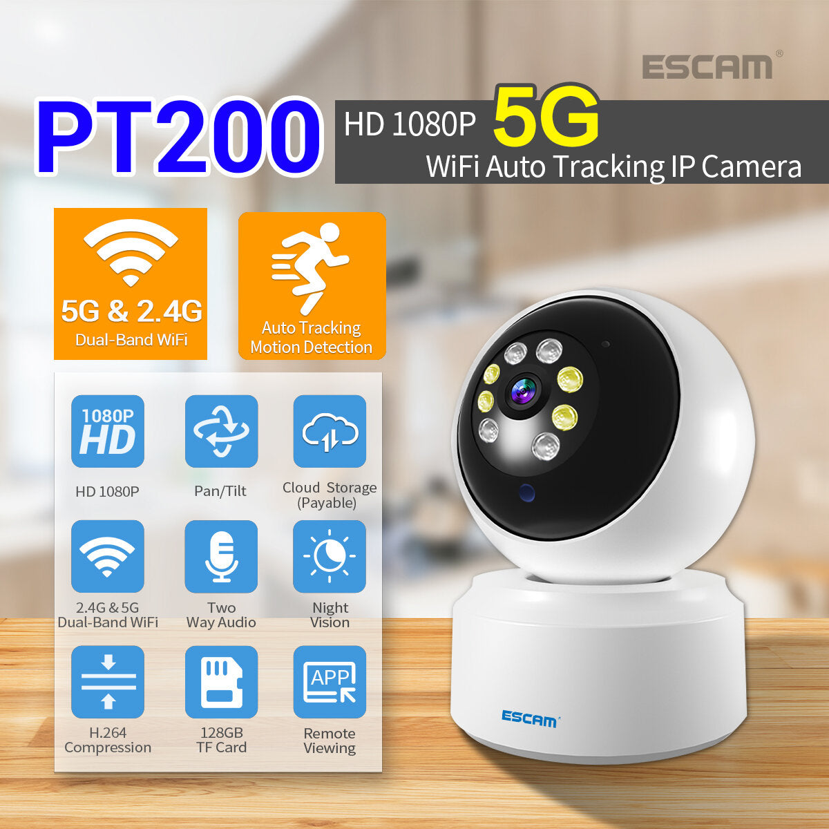 2MP 1080P 5G Dome WiFi IP Camera with Mobile Tracking, Cloud Storage, Two-Way Audio, Night Vision, Home Security CCTV