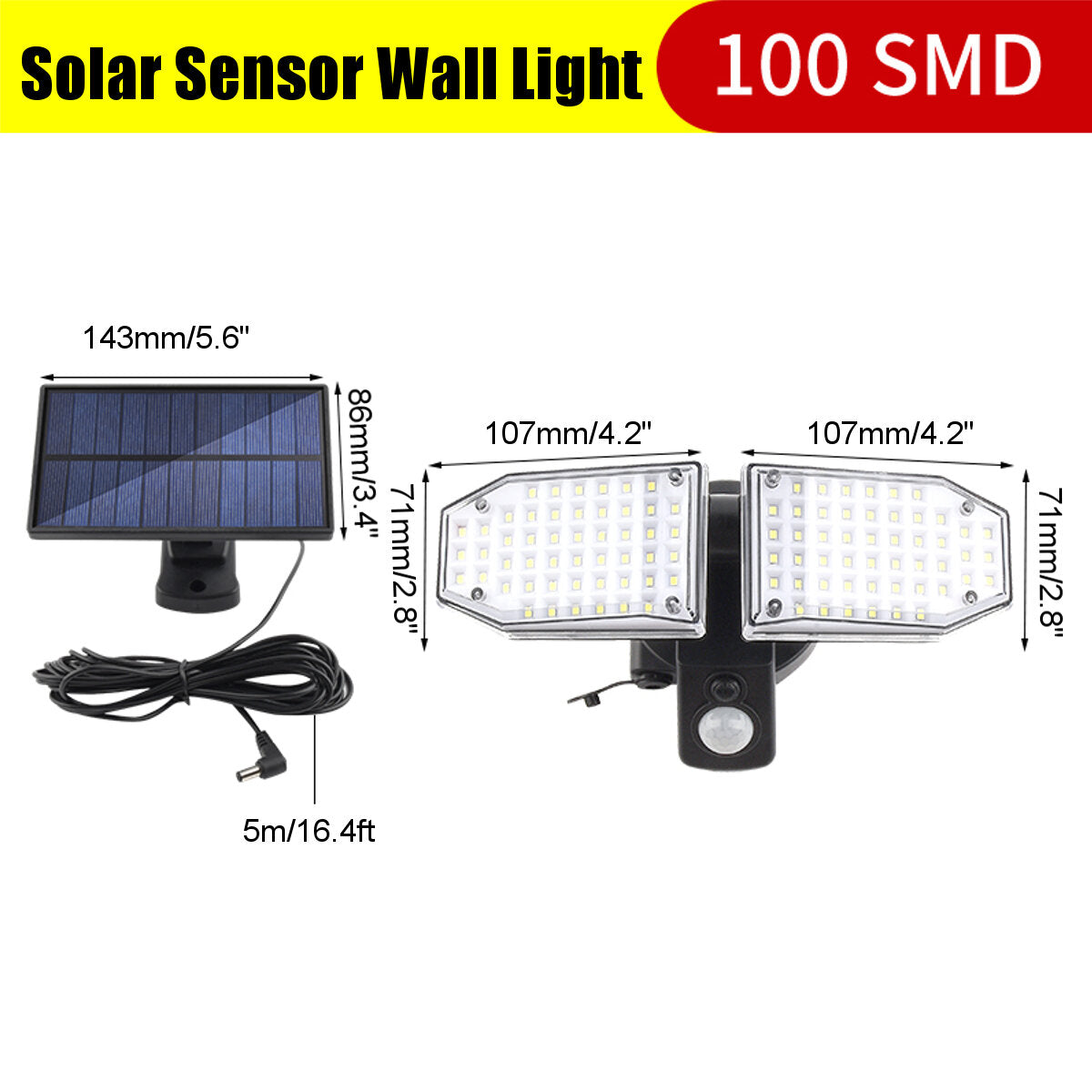 100/120 SMD Solar Bewegungsmelder Sicherheit Wandleuchte Flutlicht