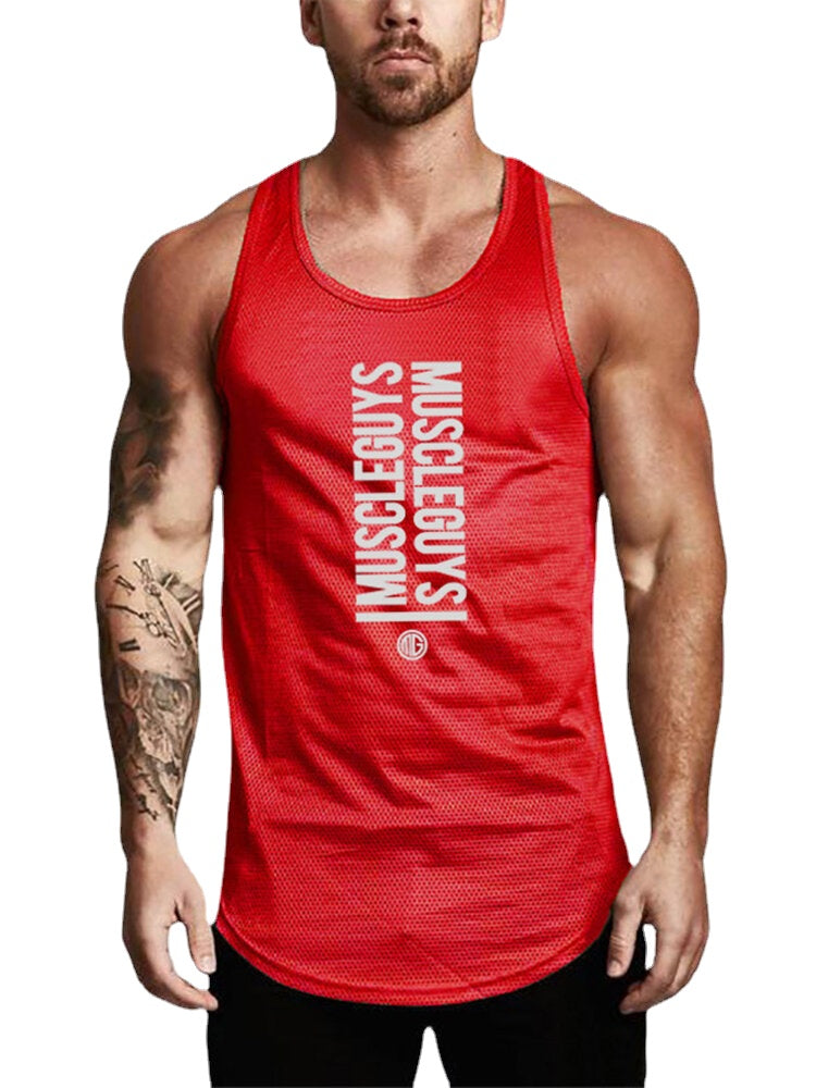 Men's Workout Fitness Sleeveless Tank Tops - 6 Colors, Text Print