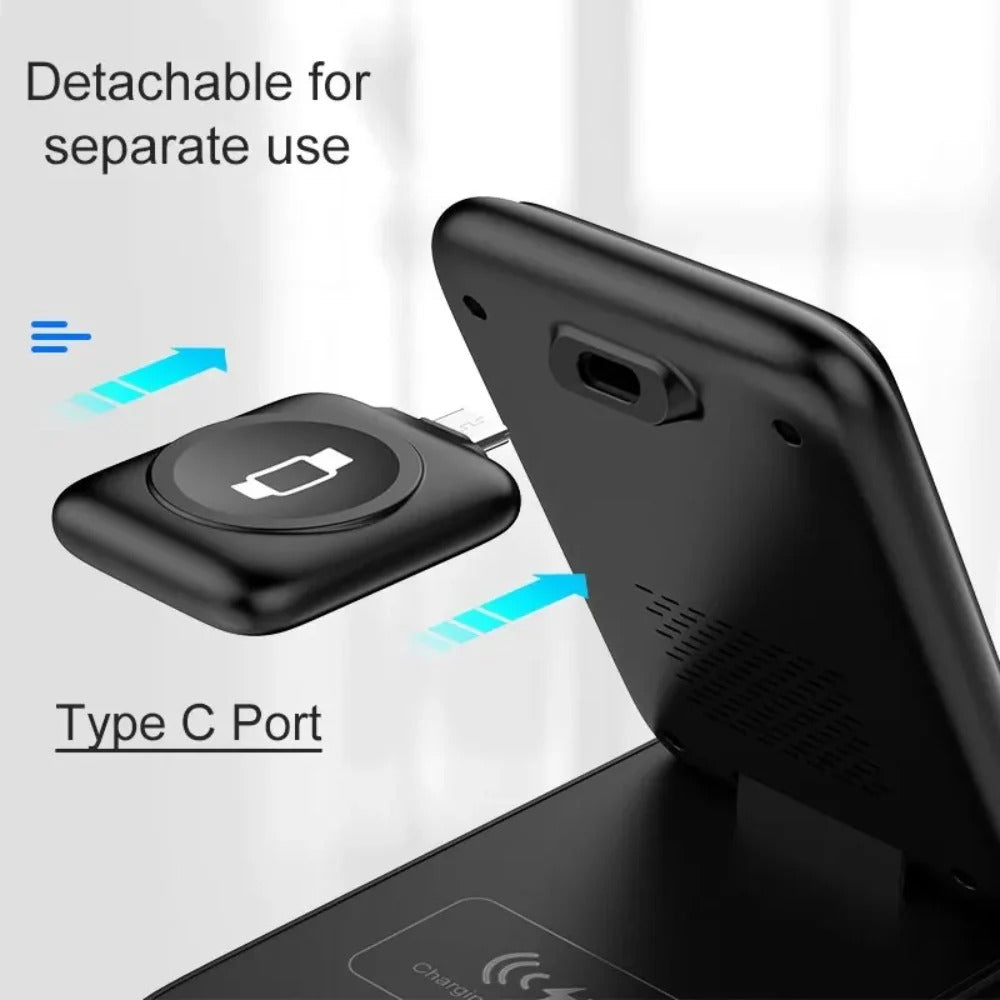 3-in-1 Foldable Wireless Charger Stand for iPhone, Apple Watch, AirPods Pro - 15W Fast Charging