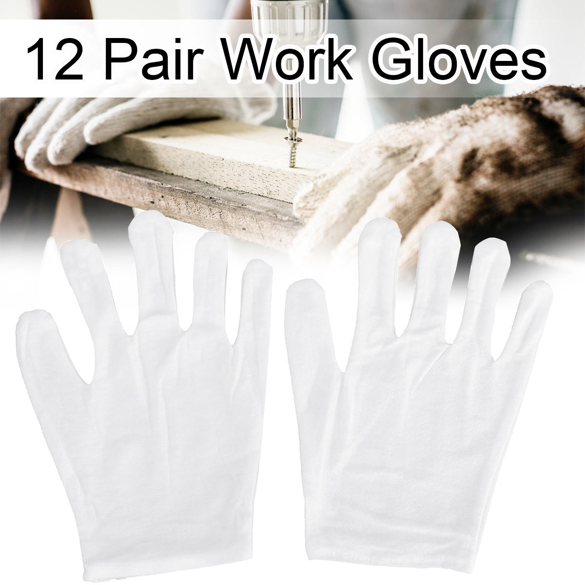 12 Pairs Non-Slip Cooling Work Gloves for Workshop Labor - White