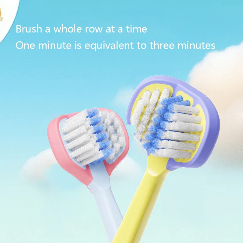 Children's 3-Sided Toothbrush - Soft Bristle for Ages 3-12, 2-Pack