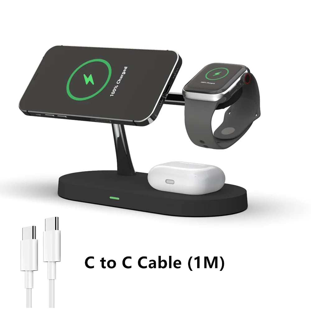 3-in-1 Wireless Charger Stand for iPhone 15/14/13/12 Pro, Samsung, and Apple Watch