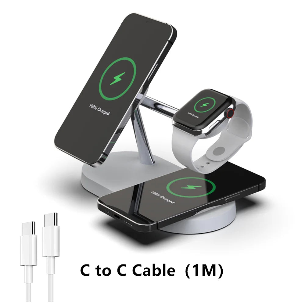 3-in-1 Wireless Charger Stand for iPhone 15/14/13/12 Pro, Samsung, and Apple Watch