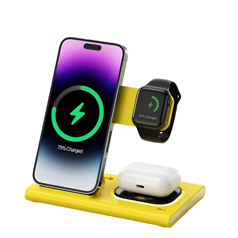 3-in-1 Wireless Charger Stand for iPhone 15/14/13/12, Samsung S23/S22, Galaxy Watch, and Buds