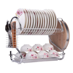 2-Tier Dish Drying Rack with Utensil and Cup Holders, Dish Drainer for Kitchen Counter