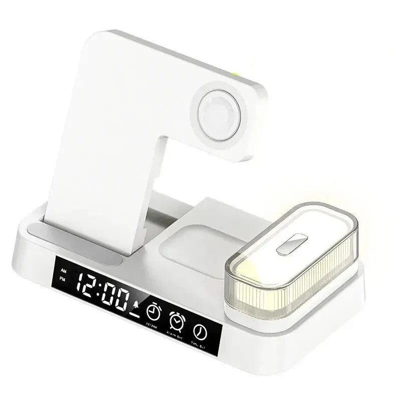 30W 3-in-1 Wireless Charger Stand with Alarm Clock & Night Light for iPhone and Samsung Devices