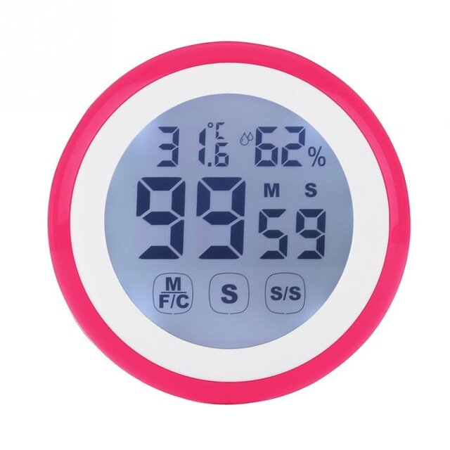 LCD Digital Touch Screen Kitchen Timer with Count Up, Alarm, Temperature & Humidity Measurement