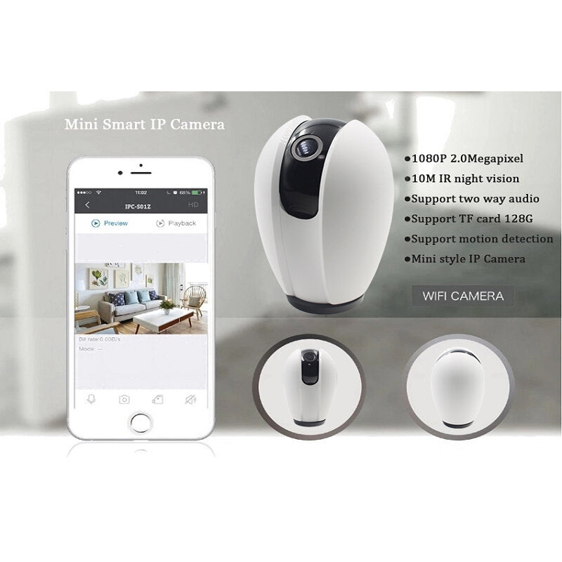 1080P WiFi HD Smart Surveillance Camera - Auto Tracking Home Security CCTV, White