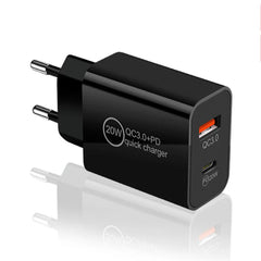 Dualer 20W USB-C PD3.0 QC3.0 Schnellladegerät-Adapter mit EU-Stecker für iPhone, Huawei, Samsung