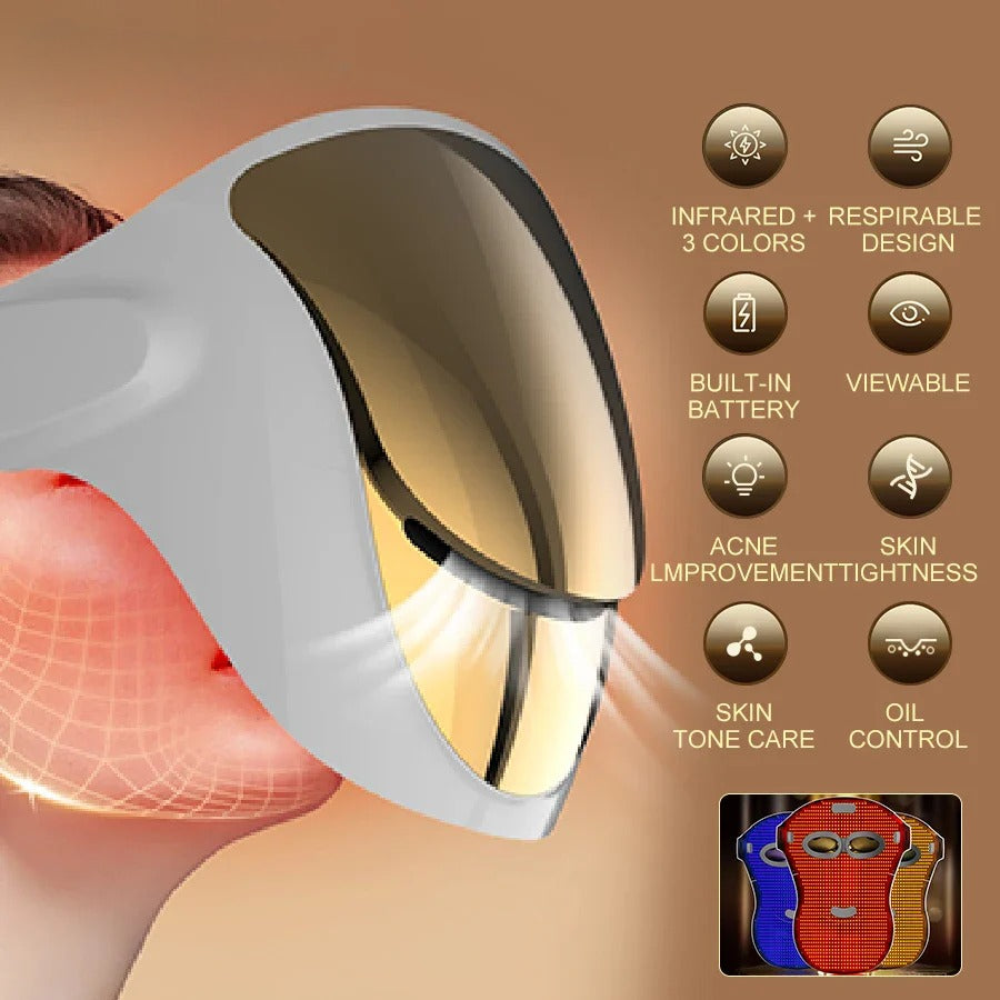 Professional 807 LED Face & Neck Light Therapy Mask - Infrared & 3-Color Therapy for Anti-Aging & Acne