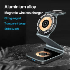 15W 3-in-1 Magnetic Wireless Charger Stand for iPhone, Apple Watch, and AirPods