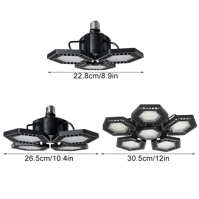 200W E27 LED Faltbare Garagenleuchte mit Lüfterflügeln für Werkstatt, Fitnessstudio und Decke