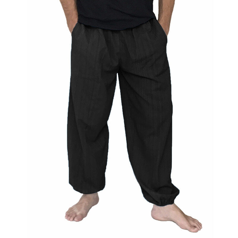 Herren Baggy Pants aus 100 % Baumwolle, atmungsaktiv, lässige Sport-Haremshose für Yoga, Größen S–5XL