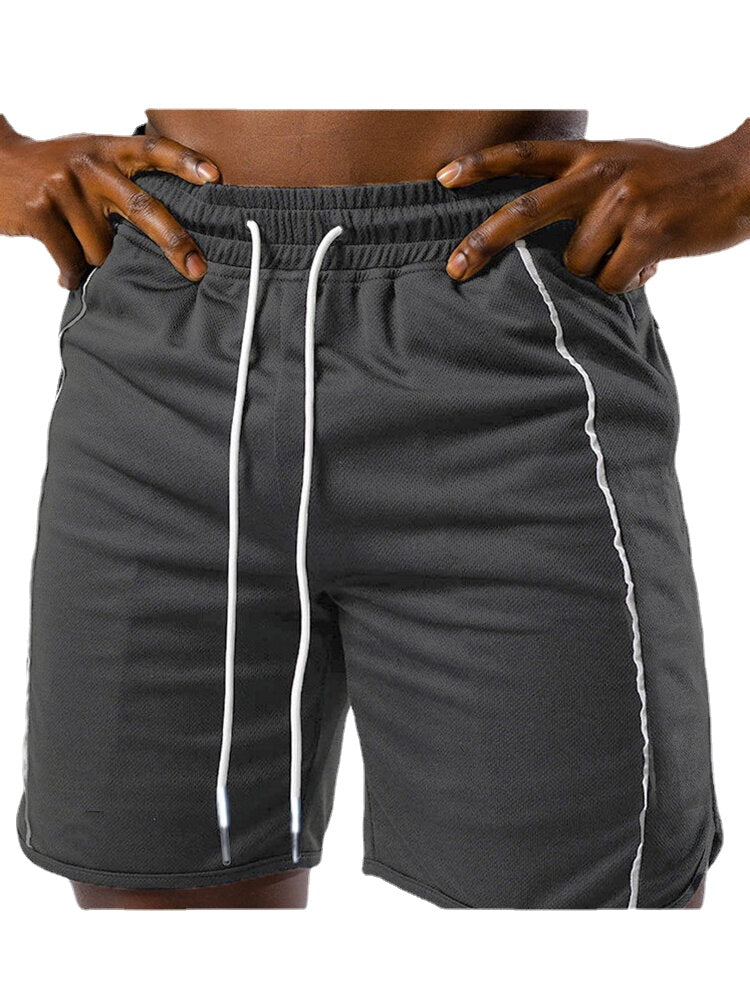 Men's Solid Color Workout Shorts with Pockets and Drawstring for Fitness