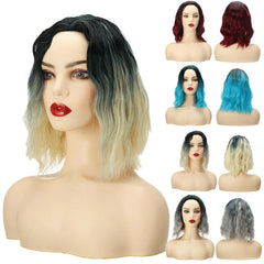 Ombre Black & Orange Water Wave Short Synthetic Cosplay Bob Wigs for Women - Multiple Colors Available