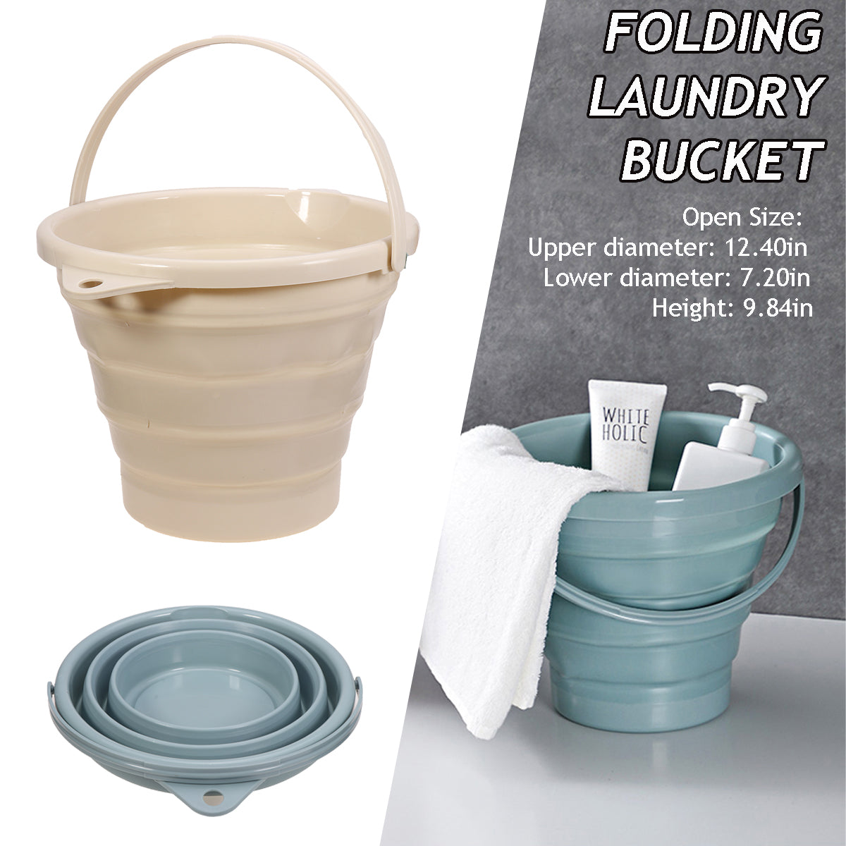 10L Portable Folding Silicone Bucket for Laundry, Storage, Outdoor Fishing - Round, Compact, and Durable