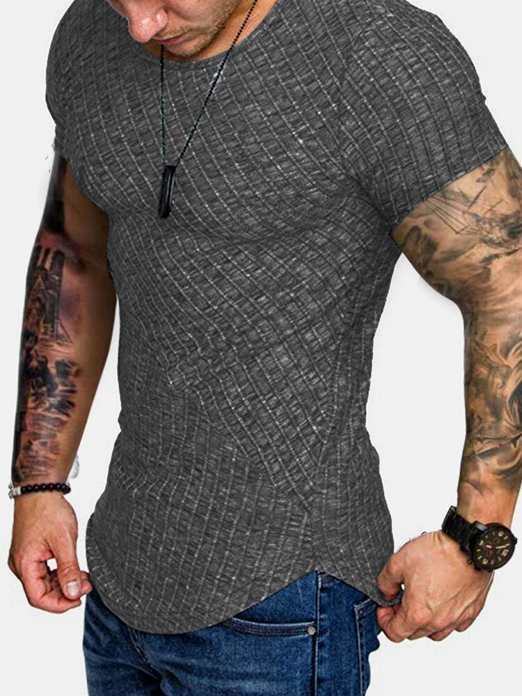 Men's Solid Color Twill Crew Neck Short Sleeve Sport T-Shirts