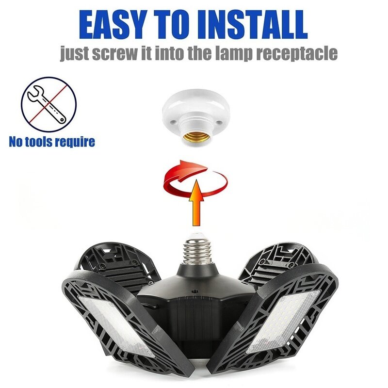 100W E27 LED Garage Light Bulb, Deformable 4-Leaf Foldable Workshop Ceiling Lamp, AC85-265V