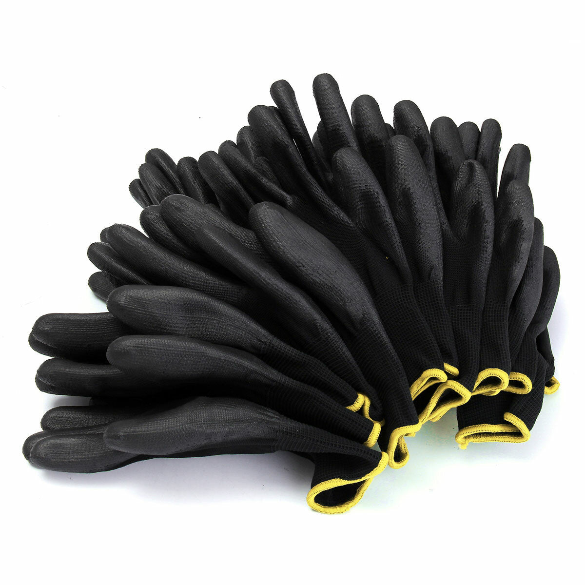 12 Pairs Black PU Safety Work Gloves - Palm Coated, S/M/L Sizes Available