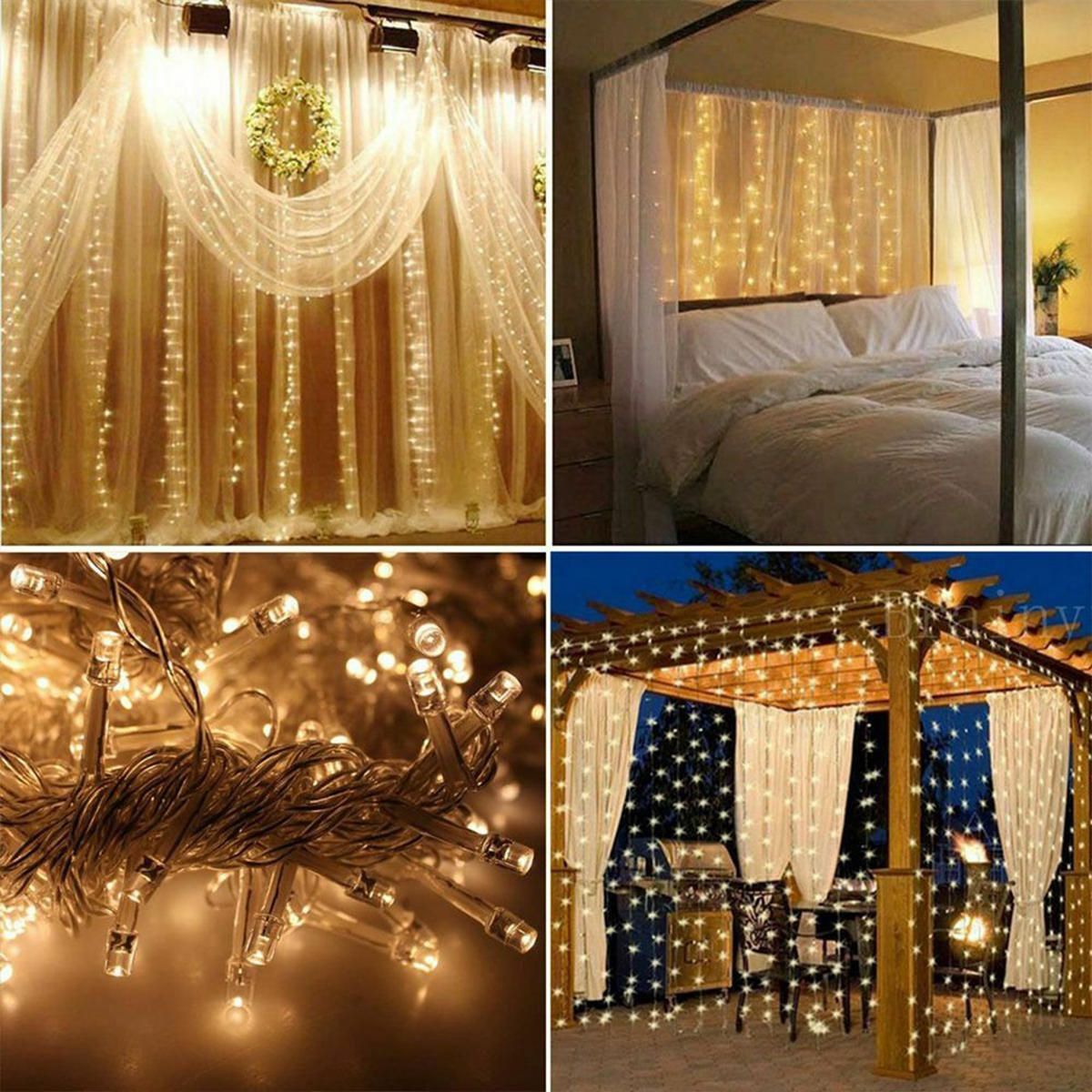 3M*1M & 3M*3M USB LED Curtain String Lights with Hooks - Icicle Garland for Christmas, Wedding, Home Decor