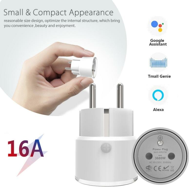 16A Mini Smart Plug WiFi Socket FR Type, Power Monitor, Wireless Control, Alexa & Google Home Compatible