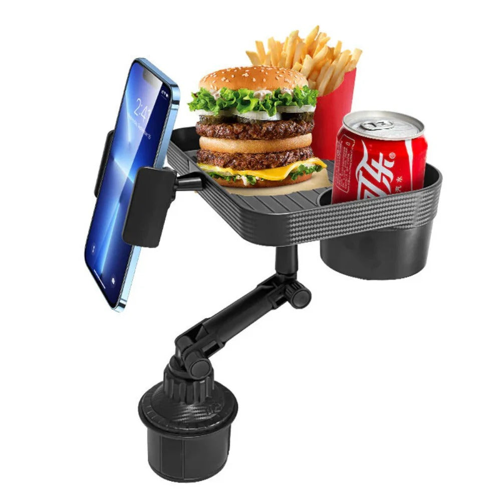 2-in-1 Car Food Tray Table with Detachable Cup Holder & 360 Degree Rotation for Drinks & Phone