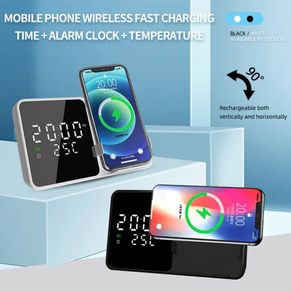 15W Wireless Charger Alarm Clock with Temperature Display for iPhone, Huawei, Samsung