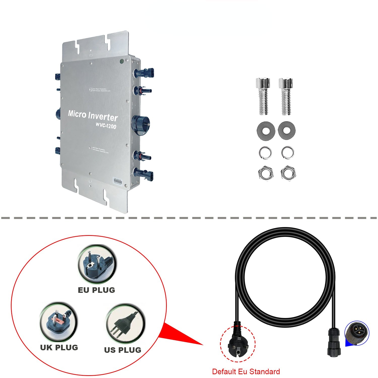 1200W Grid Tie Inverter, Waterproof IP65, MPPT, DC28-50V PV Input, AC80-160V Output, for 30V/36V Solar Panels, 220V