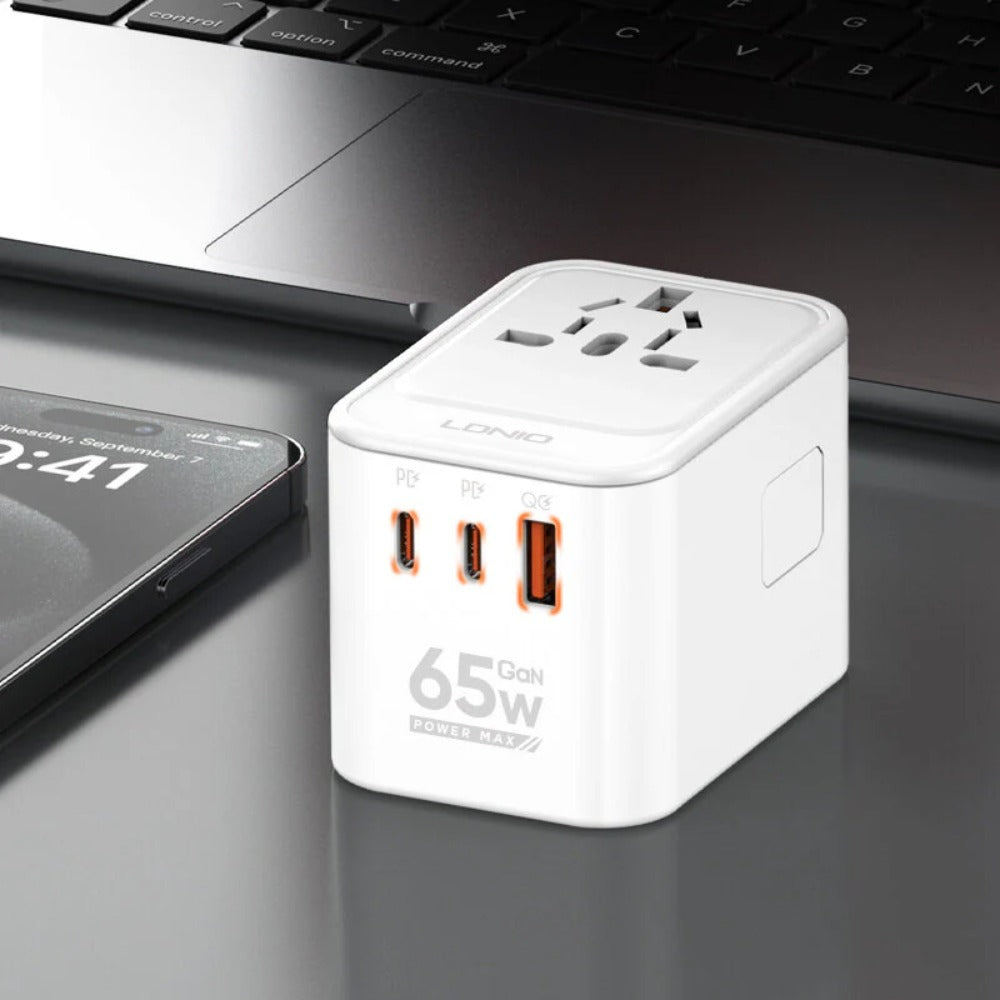 65 W GaN 3-Port USB PD-Ladegerät: Schnelles Laden für iPhone, Huawei, Samsung, Xiaomi