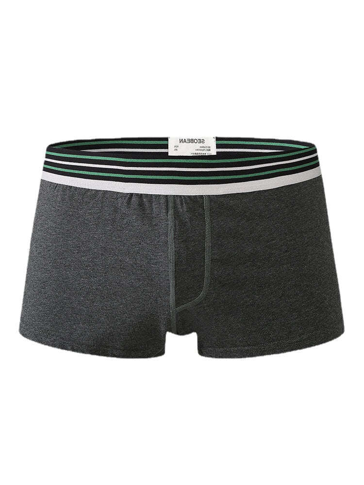 Atmungsaktive Herren-Boxershorts aus Baumwolle mit Streifen, mittlerer Taille und elastischem Patchwork