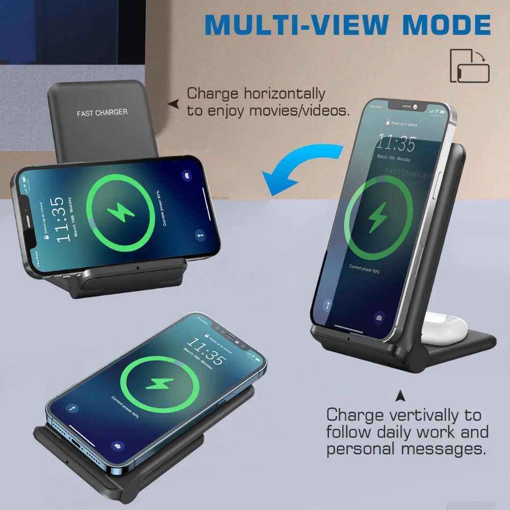 25W 2-in-1 Wireless Charger Dock for iPhone & Samsung - Fast Foldable Stand