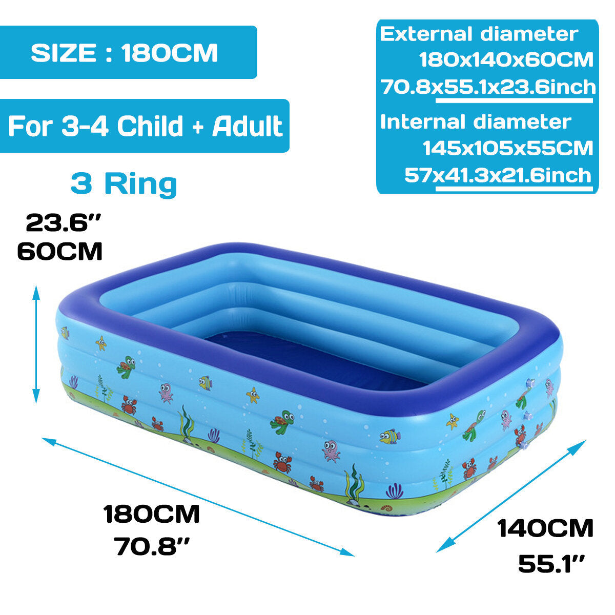 Children's Inflatable Pool Bathtub - Thickened, Wear-Resistant Bubble Bottom for Baby & Adult Home Paddling