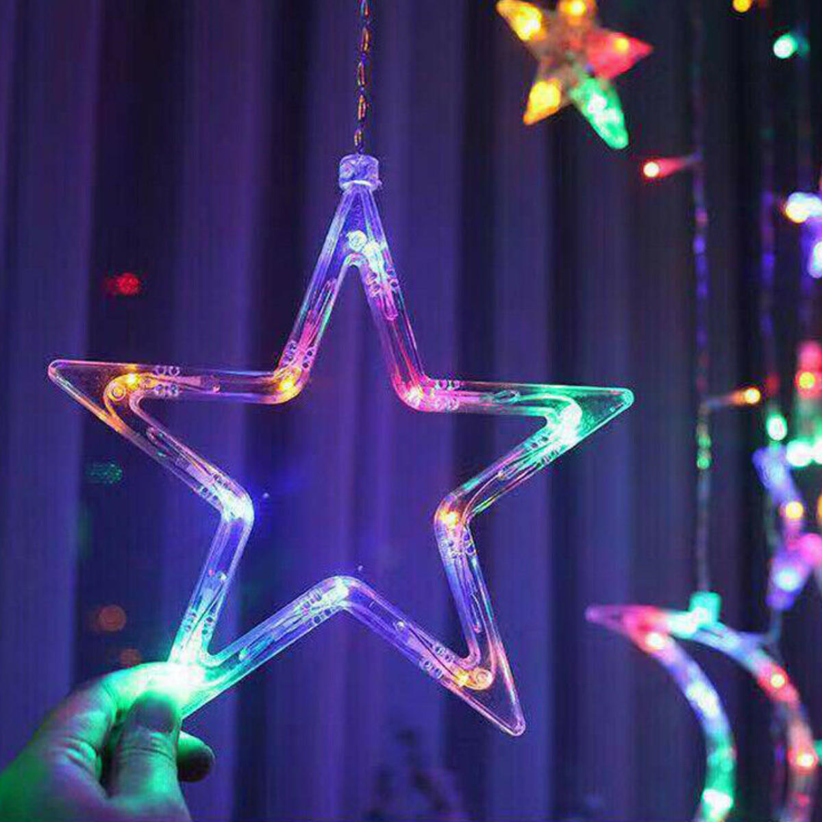 2.5M 3.5M USB LED Moon Star Curtain Fairy String Lights for Christmas, Bedroom, Romantic Decor