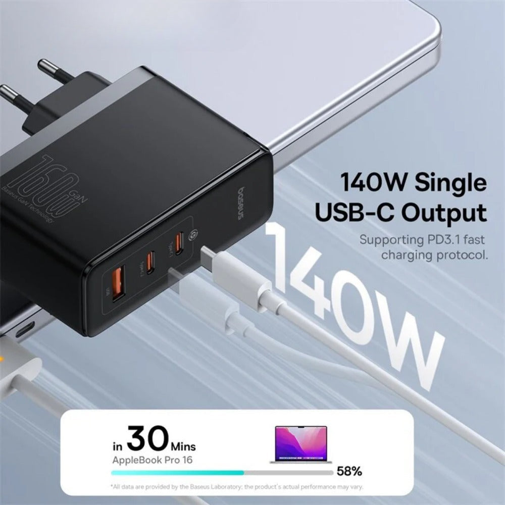 GaN5 Pro 160W 3-Port USB PD Fast Charger with 240W Type-C Cable - EU Plug