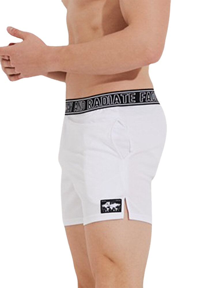 Men's Quick Dry Breathable Mid Waist Sport Shorts with Solid Color Patchwork and Letter Waistband