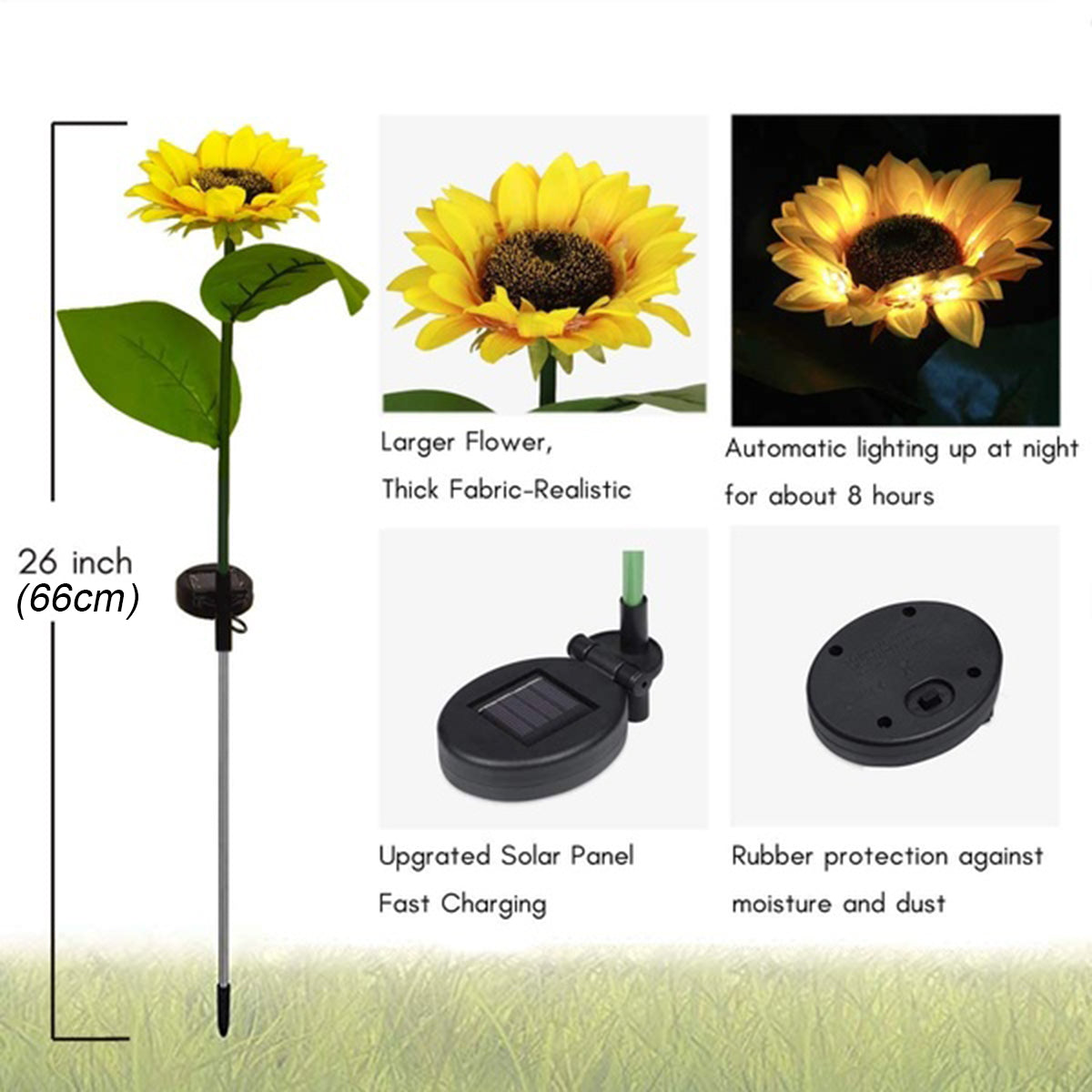 2 Pcs Sunflower Solar LED Flower Lights - Waterproof Chrysanthemum Stake Lamps for Home Garden, Yard, Lawn, Path Decor