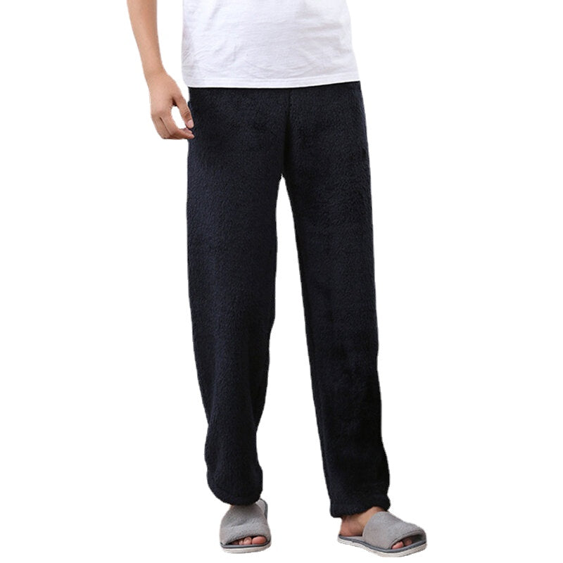 Men's Thick Flannel Sleepwear Pants - Warm Solid Color for Autumn and Winter