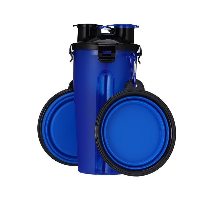 Portable 2-in-1 Pet Food & Water Container with Folding Silicone Bowls - Travel Dog Feeder Cup