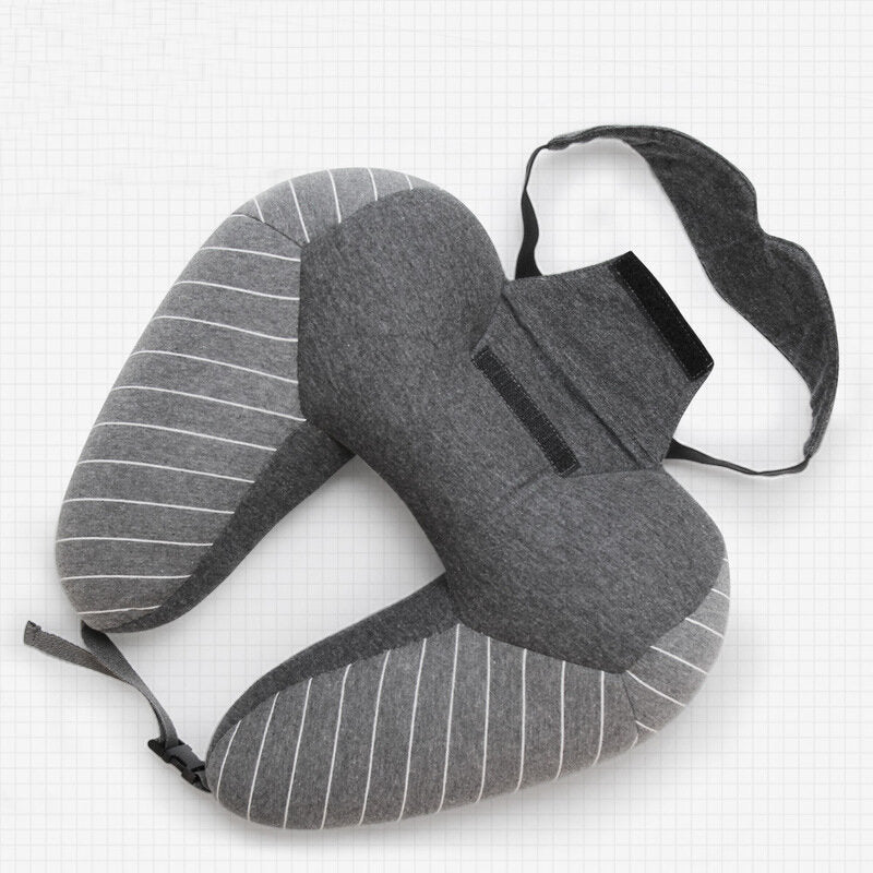 2-in-1 U-Shape Neck Pillow & Eye Mask Set - Cotton Headrest Cushion for Airplane Travel & Sleep