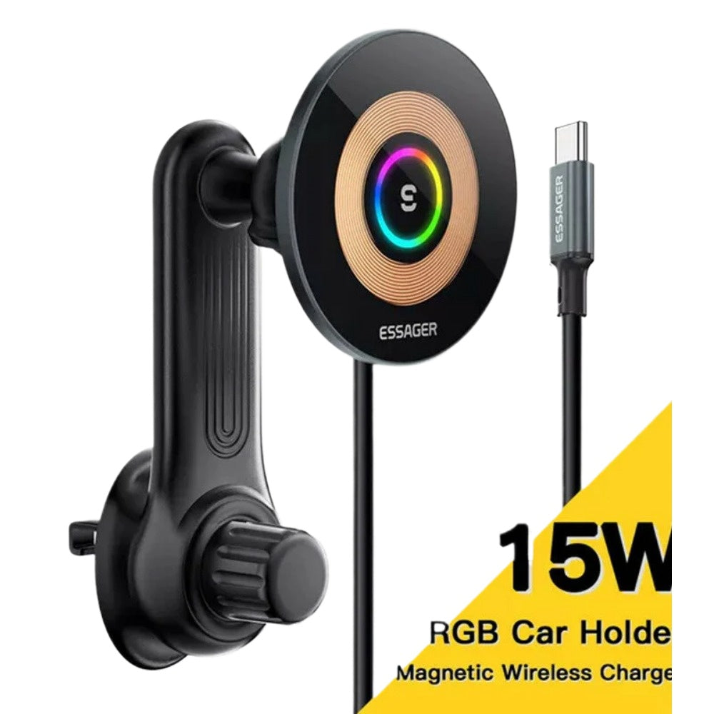 Magnetic RGB 15W Wireless Car Charger Mount for iPhone 14/13/12 Pro - Fast Charging & Secure Mounting