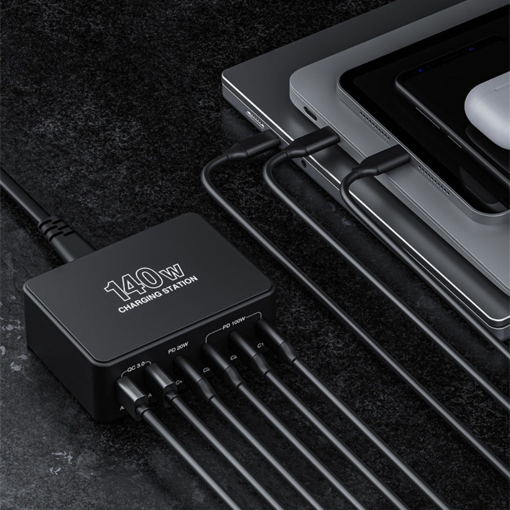 140W 6-Port USB PD Ladegerät: Schnellladestation mit 2 USB-A &amp; 4 USB-C Ports für iPhone, Huawei, Samsung, Xiaomi