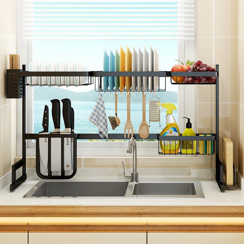 2-Layer Stainless Steel Over Sink Dish Drying Rack - Multifunctional Kitchen Counter Storage