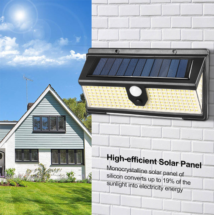 190 LED Solar Lights Outdoor with PIR Motion Sensor, Waterproof Solar Powered Lamp for Courtyard, Garden, Yard