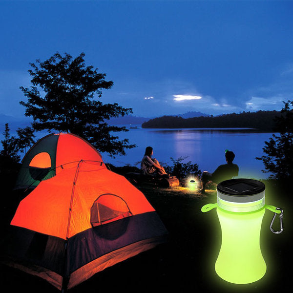 550 ml zusammenklappbare, wasserdichte Sport-Wasserflasche aus Silikon mit Solar-LED-Camping-Laterne und Solar-Ladegerät